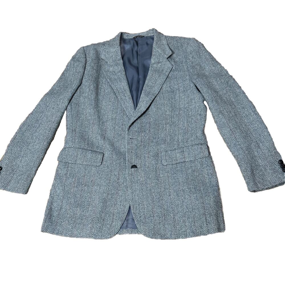 Classic Directions Men‘s Blue Tweed Blazer Wool Blend Two-Button Size 44L # 855